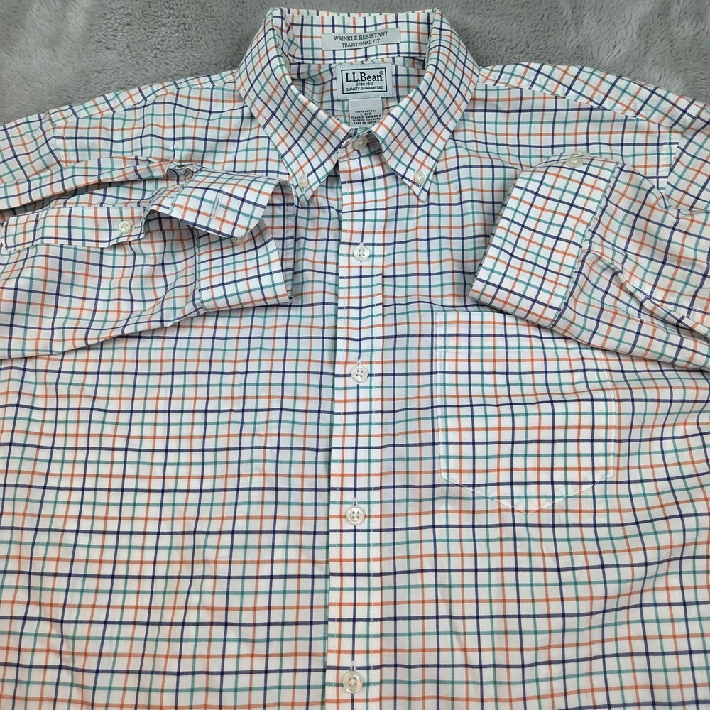 L.L. Bean Button Down Mens L Traditional Fit Wrinkle Resistant Plaid 100% Cotton